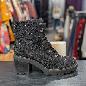 INC Blk Bling Shada Lace Up Block Heel Bootie